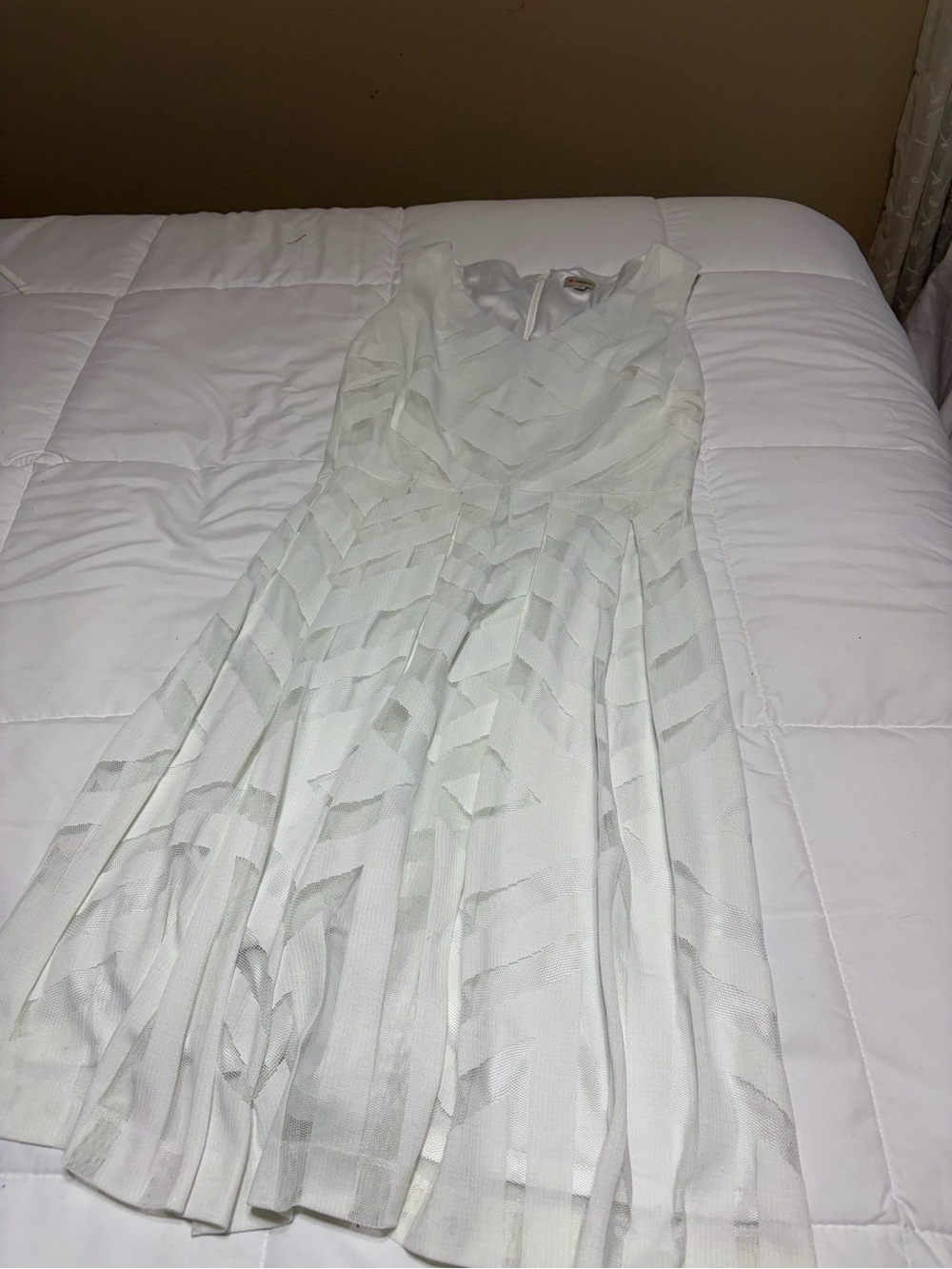 Elegant White V-Neck Pleated A-Line Dress